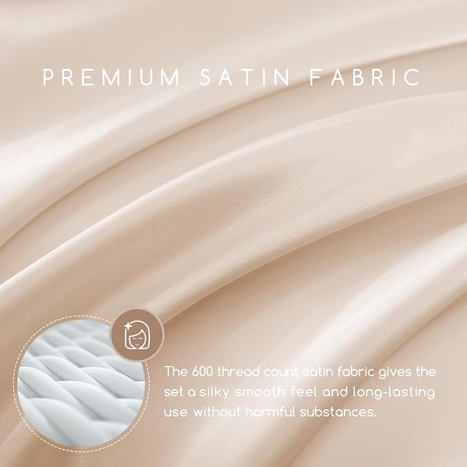 MR&HM Satin Bed Sheets, Queen Size Sheets Set - Image 2