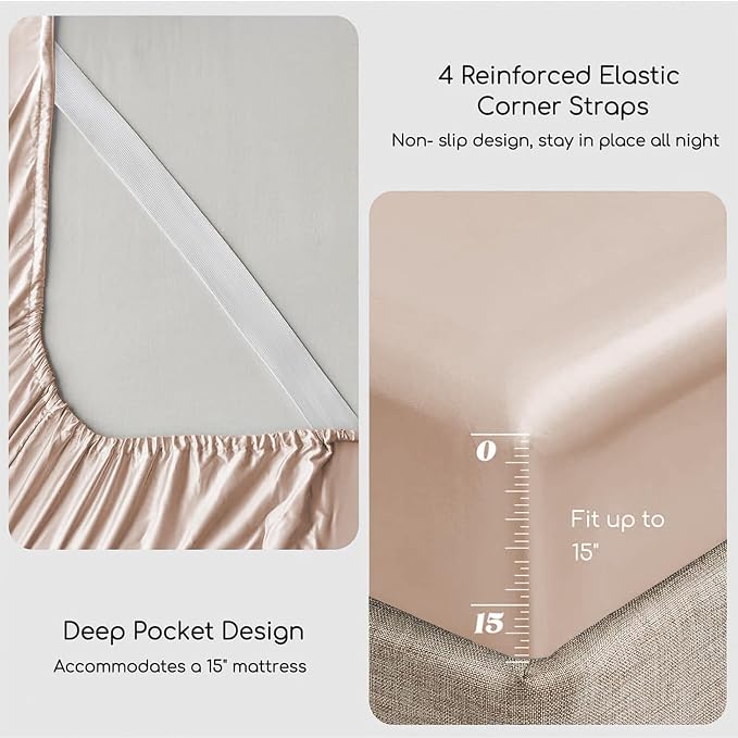 MR&HM Satin Bed Sheets, King Size Sheets Set - Image 5