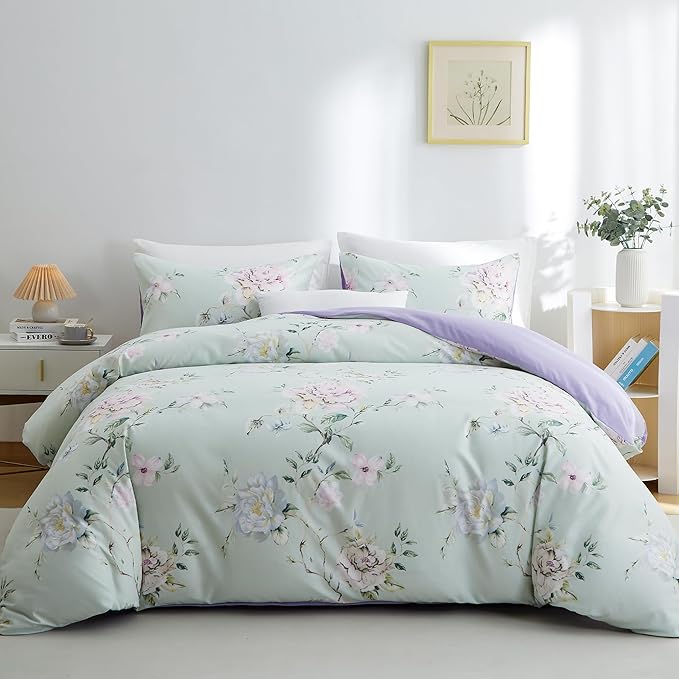 BOLINLIVING Floral Duvet Cover Full Size 3 Pieces, Flower Duvet Cover by BOLINLIVING