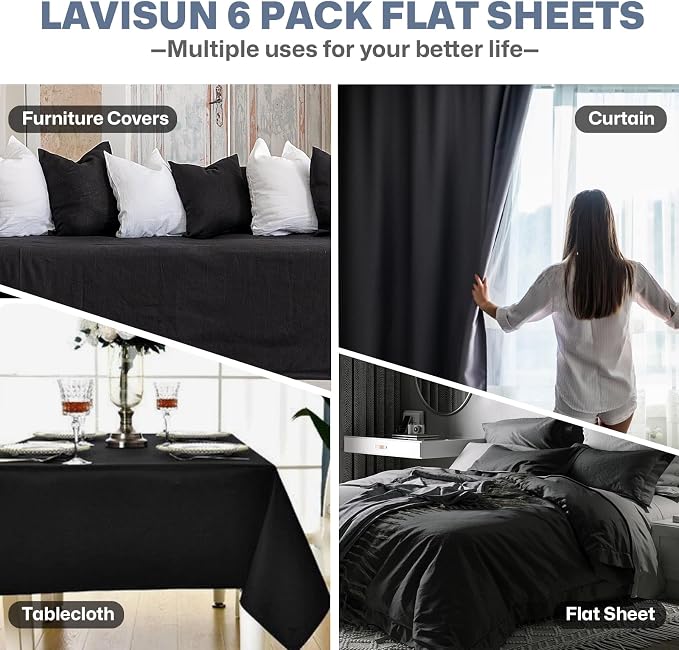 Lavisun Queen Flat Sheets 6 Pack, Soft & Breathable Bulk Sheets - Image 6