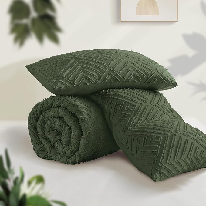 Andency Olive Green Oversized King Comforter 128''x120'', 3 Pieces Soft Boho - Image 3