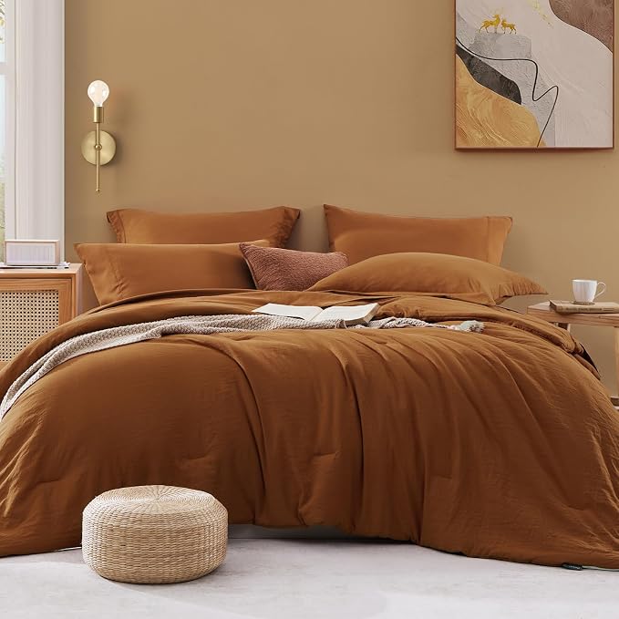 WRENSONGE Full Size Comforter Sets- 7 Pieces Soft Terracotta Bed in a Bag by WRENSONGE