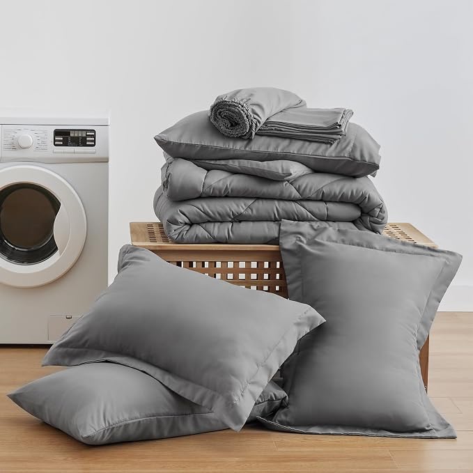 Love's cabin Full Comforter Set Grey, 7 Pieces Full Bed in a Bag, All Season - Image 6