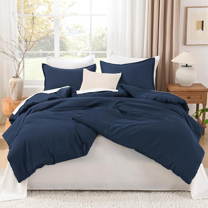 Litanika Navy Blue Comforters Oversized King Size, 3 Pieces Lightweight Solid - Image 3