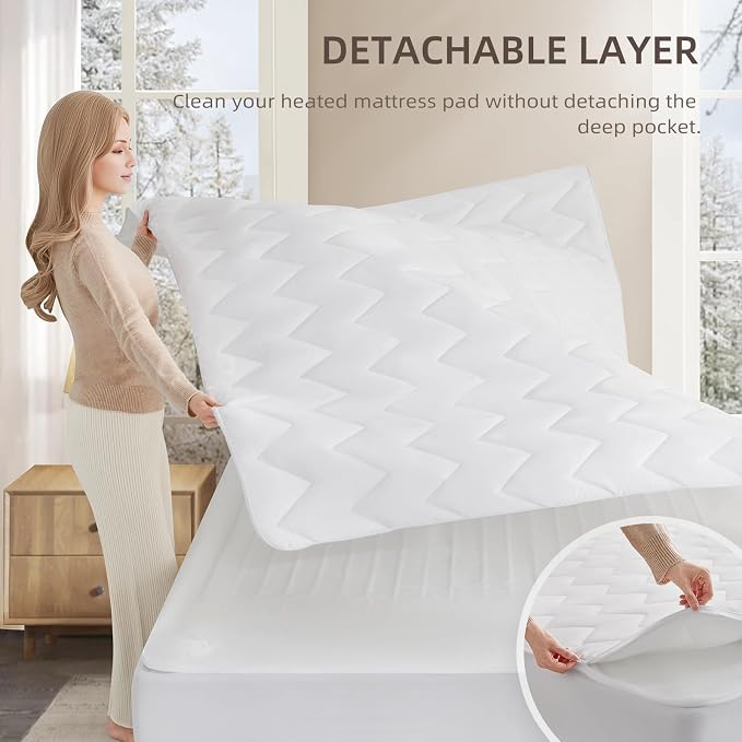 Bwarm Premium Multi-Zone Electric Heated Mattress Pad Queen Size, Dual - Image 5