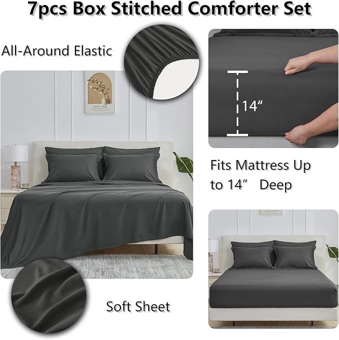 CozyLux Queen Comforter Set Dark Grey - Image 4