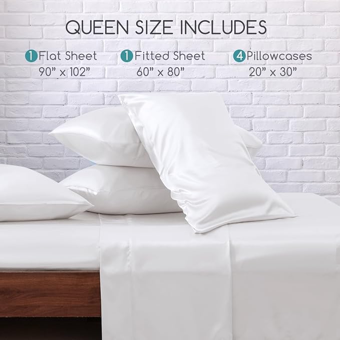 MR&HM Satin Bed Sheets, Queen Size Sheets Set - Image 7