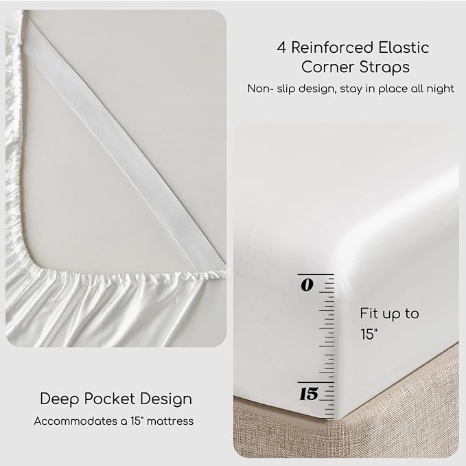 MR&HM Satin Bed Sheets, Twin Size Sheets Set - Image 5
