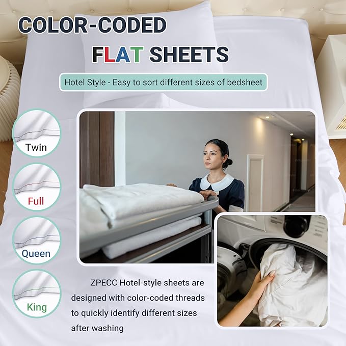 ZPECC White Bulk Flat Sheets Only Queen Size 12 Pack, Easy Sort Top Bed Sheet - Image 3