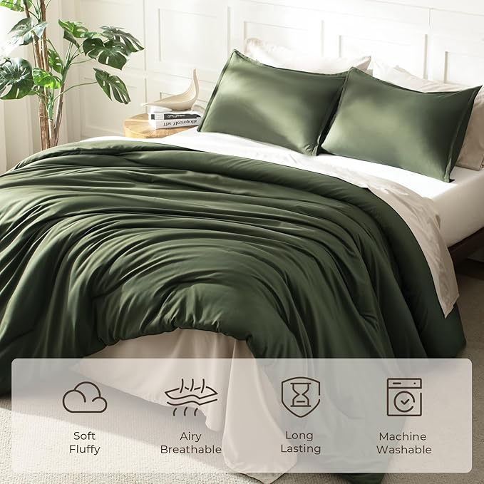 Litanika Comforters Olive Green Oversized King Size, 3 Pieces Lightweight Solid - Image 3