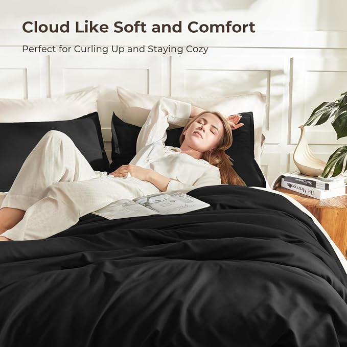 Litanika Black Twin/Twin XL Comforter Set, 2 Pieces Lightweight Solid Bedding - Image 2