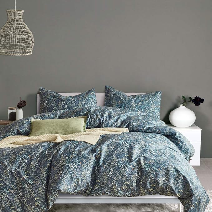 MKXI Blue Duvet Cover Twin Yellow Flower Print Bedding Sets Chic Floral by MKXI