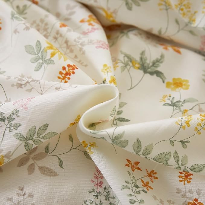mixinni 100% Cotton Duvet Cover Set Queen, Reversible Spring Floral Ruffle - Image 8