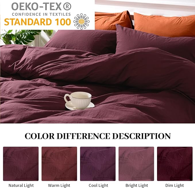 NEXHOME PRO Duvet Cover Set King Size Linen Look Textured Organic Natural 100% - Image 3