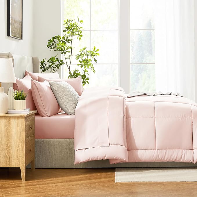 CozyLux Full Size Comforter Sets Blush Pink, 7 Pieces Bed in a Bag, All Season - Image 9