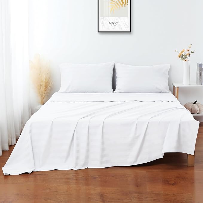Flat Sheet Only Cal King Size, 400 TC 100% Egyptian Cotton Flat Sheet Striped - Image 3