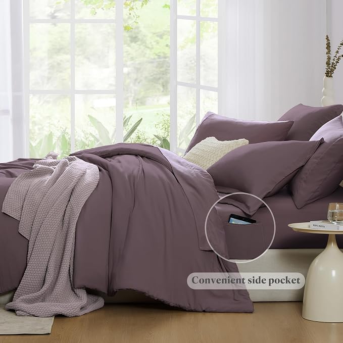 WRENSONGE Twin Comforter Set- 5 Pieces Artic Plum Twin Bed in a Bag, All Season - Image 4