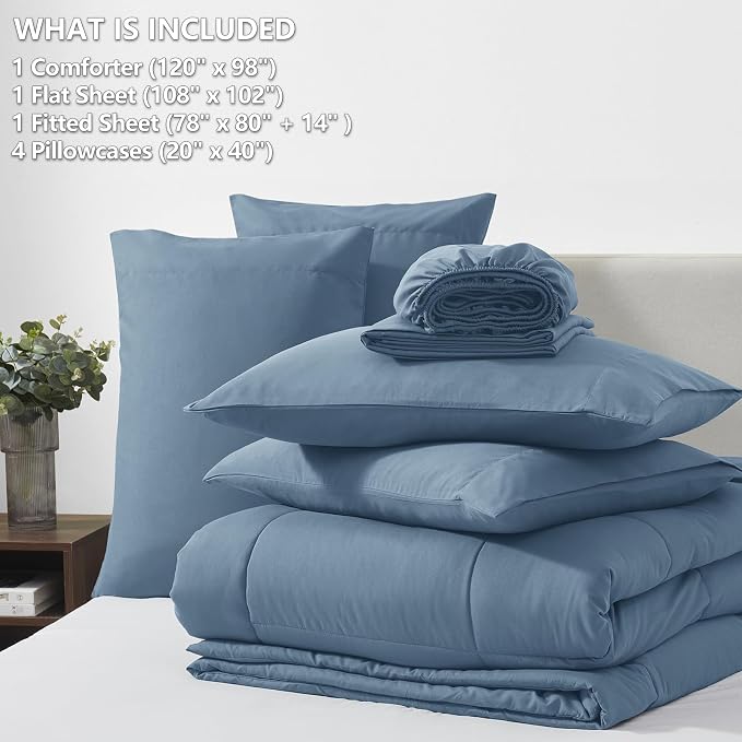 CozyLux Oversized King Comforter Sets Dusty Blue, 7 Pieces Bed in a Bag - Image 6