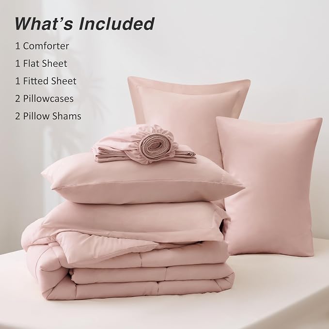 Love's cabin King Size Comforter Set Blush Pink, 7 Pieces King Bed in a Bag - Image 8