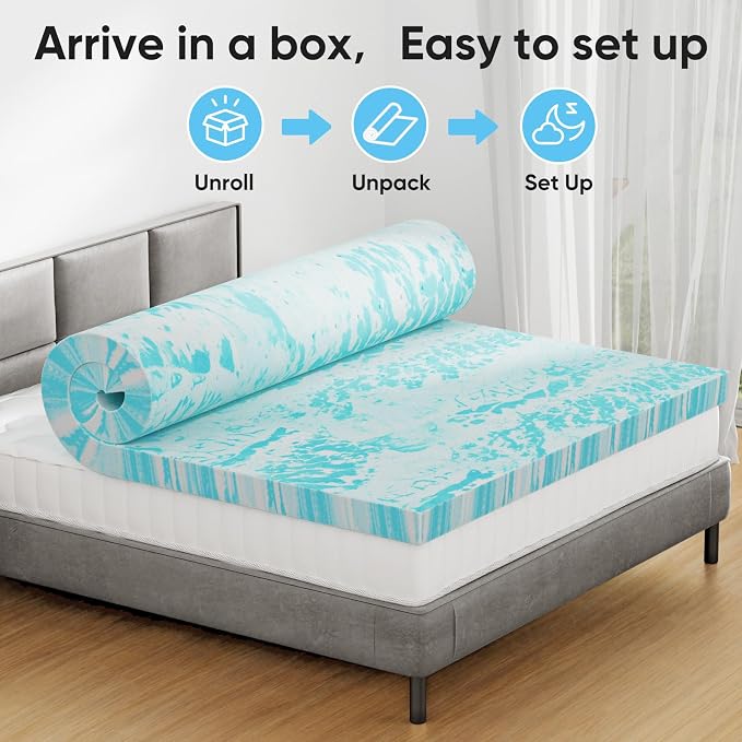 OLIXIS Gel Memory Foam Mattress Topper, Queen 4 Inch, Cooling Gel Infused Soft - Image 6