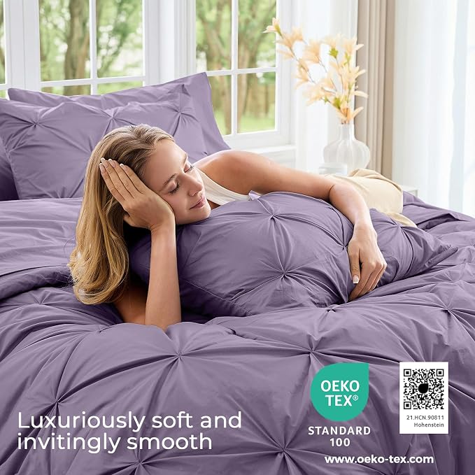 Sasttie Full Size Comforter Set, 7-Piece Bed in a Bag, Pintuck Bedding Set - Image 3