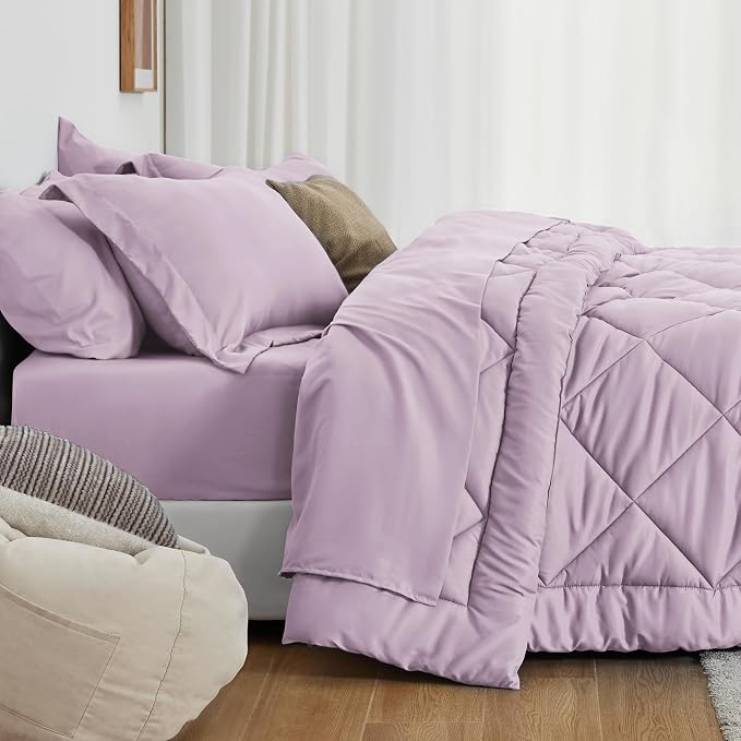 Love's cabin California King Comforter Set Light Purple, 7 Pieces California - Image 3