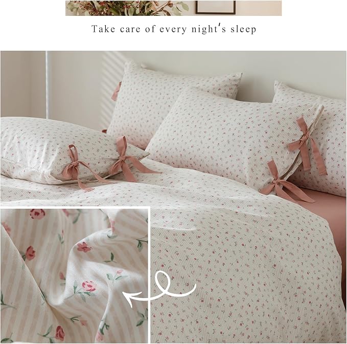 mixinni Soft Aesthetic Floral Print White Duvet Cover Pink Rose Pattern Girls - Image 7