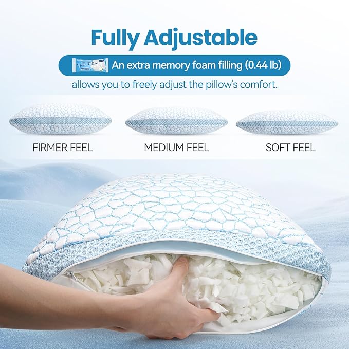 QUTOOL Cooling Pillows for Hot Sleeping, Shredded Memory Foam Pillows Standard - Image 5