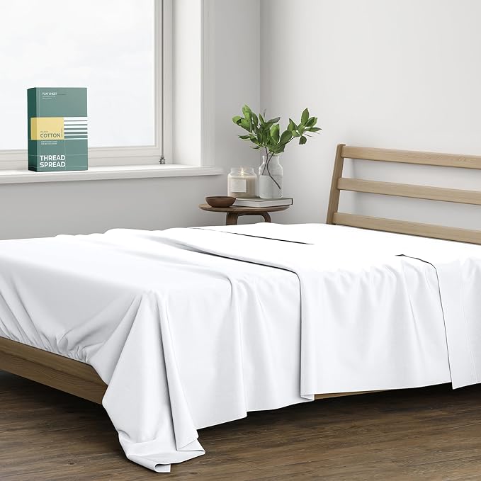THREAD SPREAD 100% Organic Cotton Percale Flat Sheet California King Size by THREADSPREAD