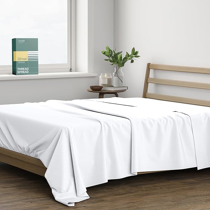 THREAD SPREAD 100% Organic Cotton Percale Flat Sheet Twin XL Size by THREADSPREAD