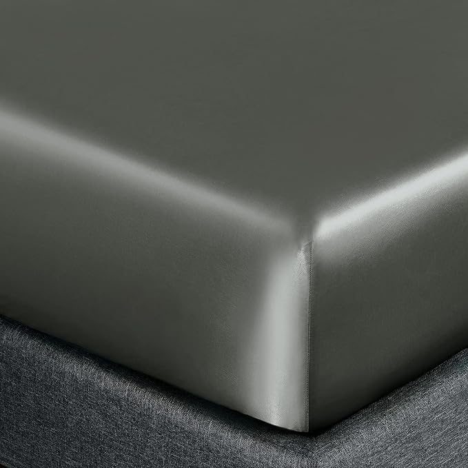 Homiest Dark Grey Satin Fitted Sheet Full Size, Deep Pocket, Luxury & Ultra - Image 3