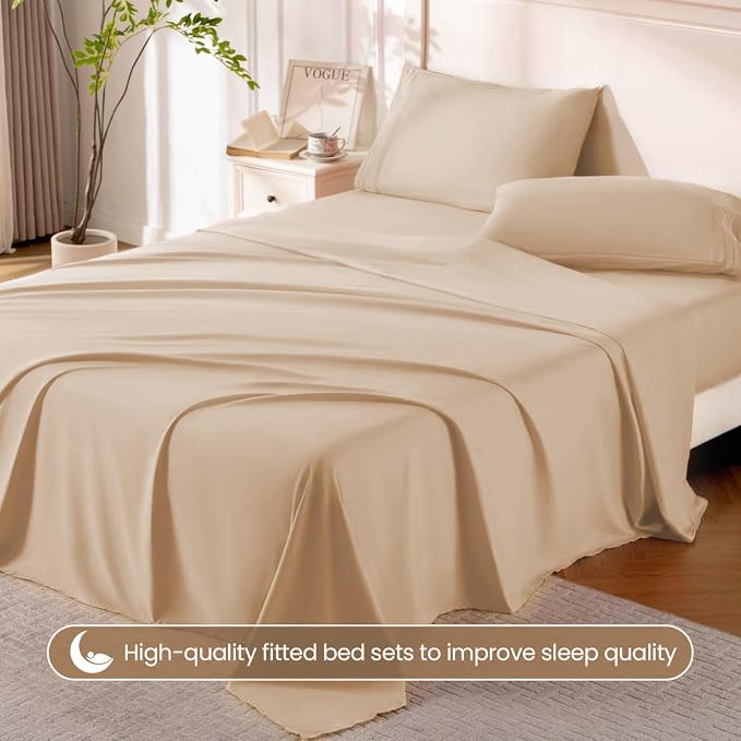 ROSE&RISY Khaki Twin Sheet Set, 3 Pieces Soft Bedding Twin Sheet Set, - Image 5