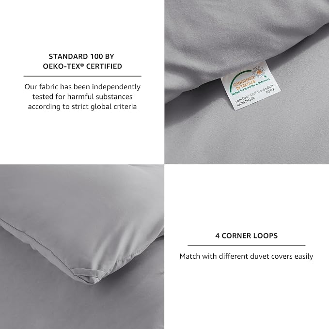 CozyLux Full Size Comforter Set Grey, 3 Pieces Solid Breathable Quilted Bedding - Image 4