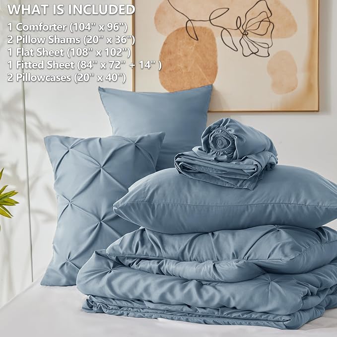 CozyLux California King Comforter Set Mineral Blue, 7 Pieces Cal King Pintuck - Image 7