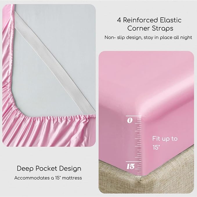 MR&HM Satin Bed Sheets, King Size Sheets Set - Image 4