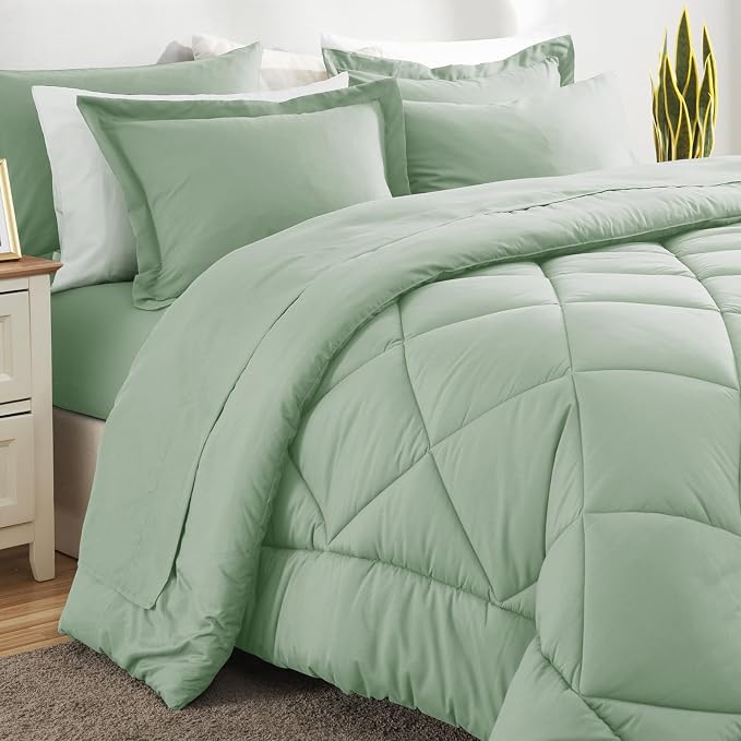 CozyLux Queen Comforter Set Sage Green - Image 8