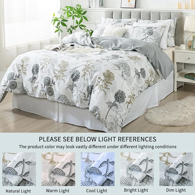 FADFAY Floral Duvet Cover Sets Full Size 100% Cotton Ink Grey Vintage Flower - Image 5