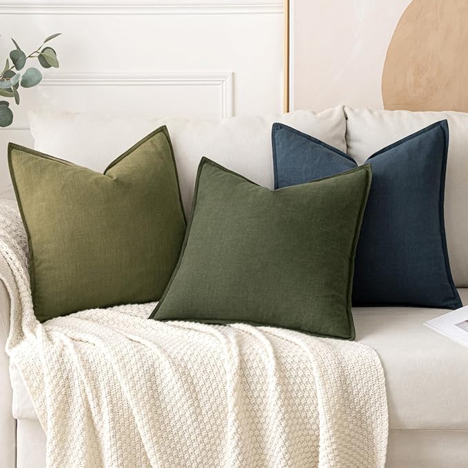 MIULEE Decorative Linen Pillow Covers 16x16 Inch Blue ​Boho Farmhouse​ ​Neutral - Image 4