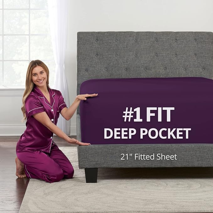 Deep Fitted Sheets King – King Size Fitted Sheet Only Deep Pocket – 21” King by DeaLuxeBedding