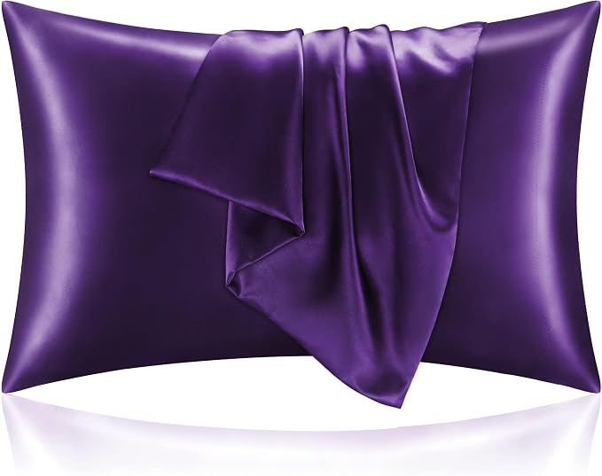 BEDELITE Satin Pillowcase with Zipper 2 Pack, Plum Purple Pillow Cases Standard by BEDELITE