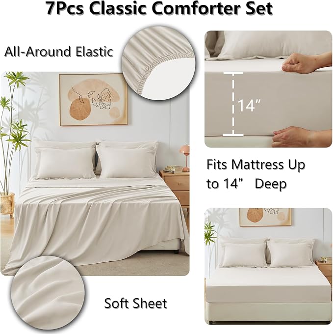 CozyLux King Size Comforter Set Beige - Image 5