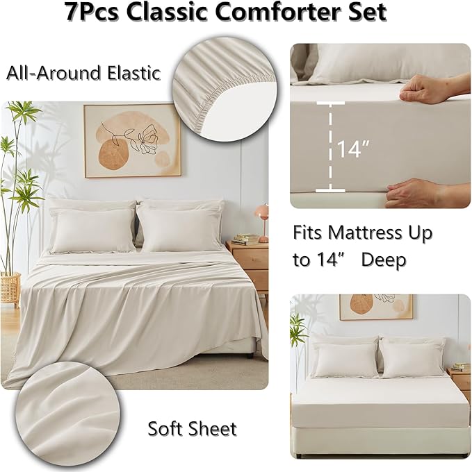 CozyLux Queen Comforter Set Beige - Image 5