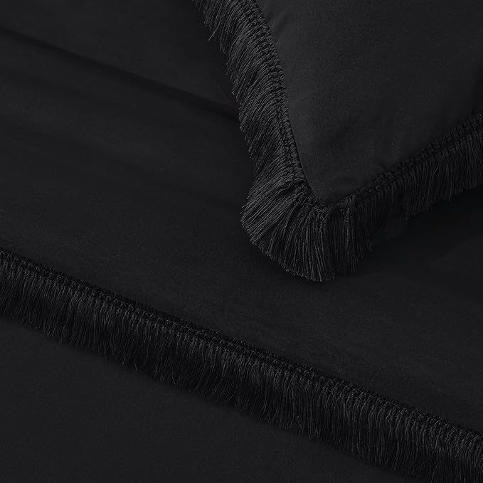 Andency Black Comforter Set King Size, 3 Pieces Boho Tassel Lightweight Bedding - Image 7