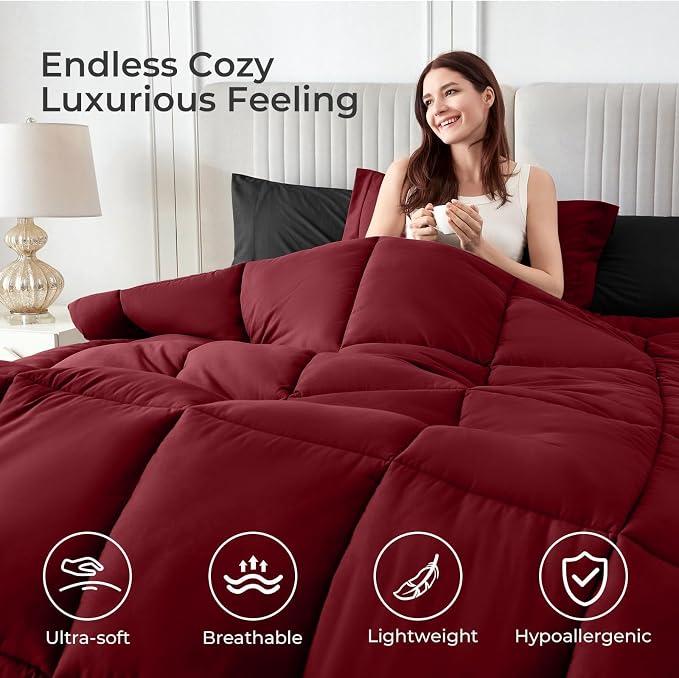 Sasttie Red & Black King Size Comforter Set, 7 Pieces Bed in a Bag King - Image 2
