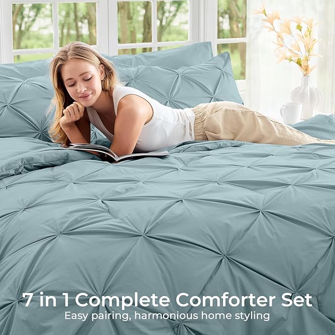 Sasttie Full Size Comforter Set, 7-Piece Bed in a Bag, Pintuck Bedding Sets - Image 6
