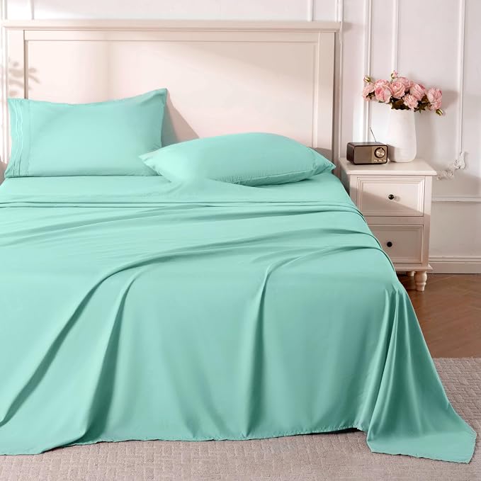 ROSE&RISY Light Green Twin Sheet Set, 3 Pieces Soft Bedding Sheet Set, by ROSERISY