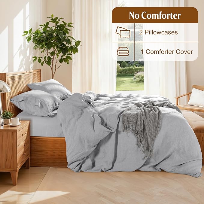 LBRO2M 100% France Linen Duvet Cover Set King Size 3 Pcs Natural Flax Comforter - Image 4