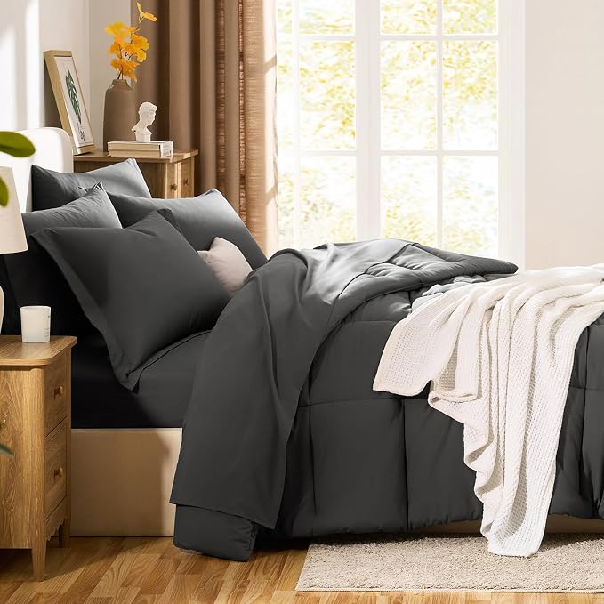 CozyLux Queen Comforter Set Dark Grey - Image 8