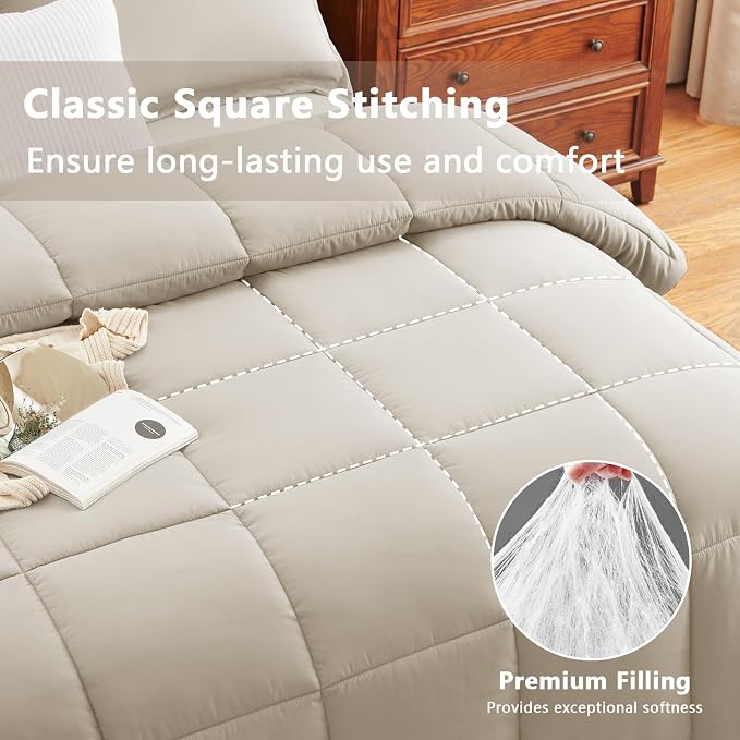 CozyLux Queen Size Comforter Sets Beige - Image 2