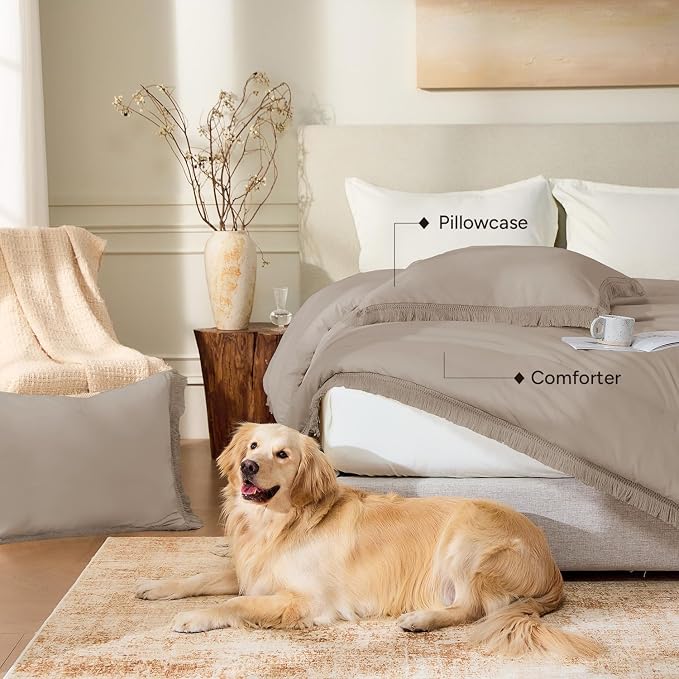 Andency King Size Comforter Set Khaki, 3 Pieces Boho Soft Lightweight Bedding - Image 6